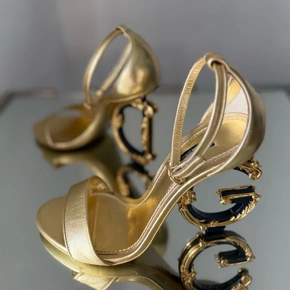 Dolce Gabbana Nappa mordore sandals with baroque DG heel 37 - Picture 7 of 15